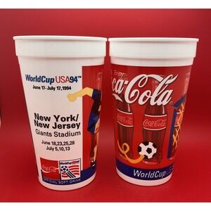 Vintage World Cup USA 1994, (2) Coca-Cola 24oz Drink Cup NY-NJ Giants Stadium
